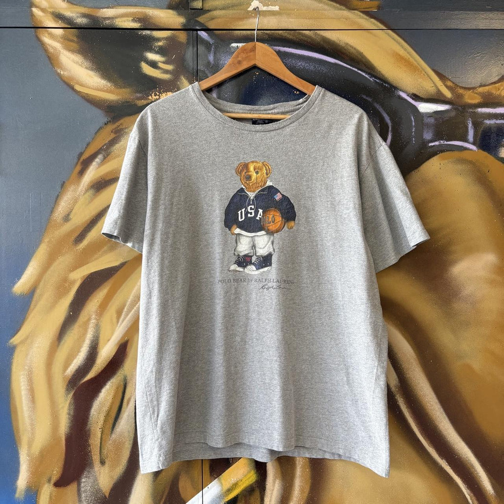 Vintage Ralph Lauren T shirt Mens Large Polo Bear Basketball Graphic Print Preppy Tee Top 90s Y2K 00s