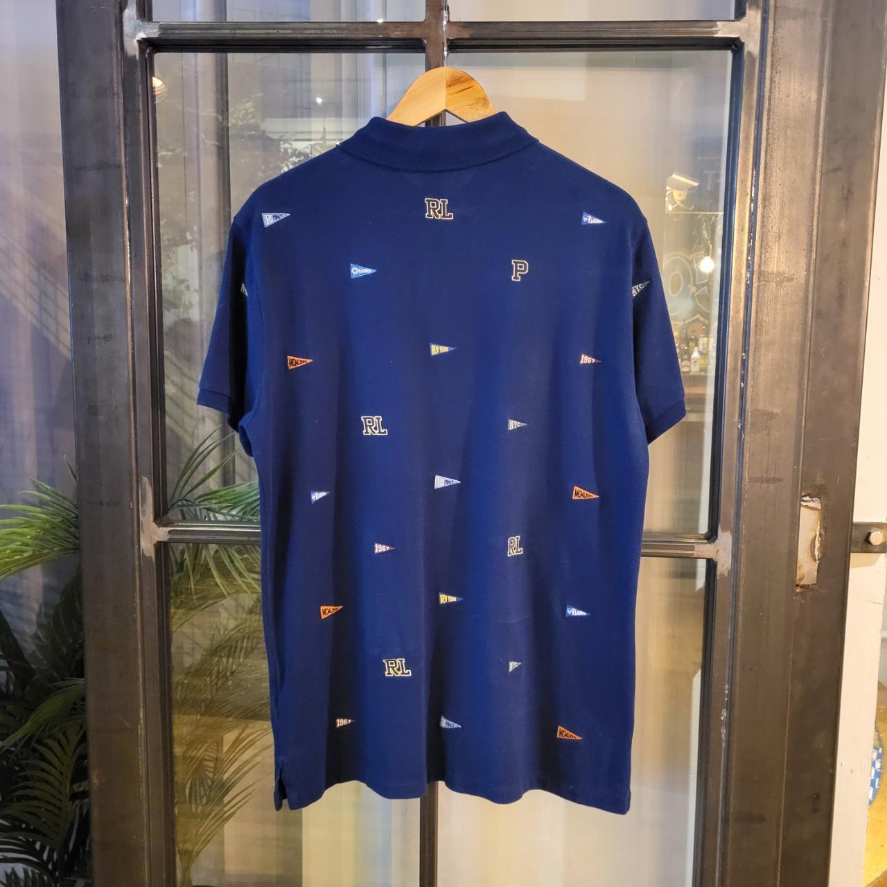 POL105 - Vintage Ralph Lauren Navy Polo Shirt Short Sleeve collared button up top 90s Y2K Old Money Preppy Smart Casual style with all over RL New York 1967 embroideredy