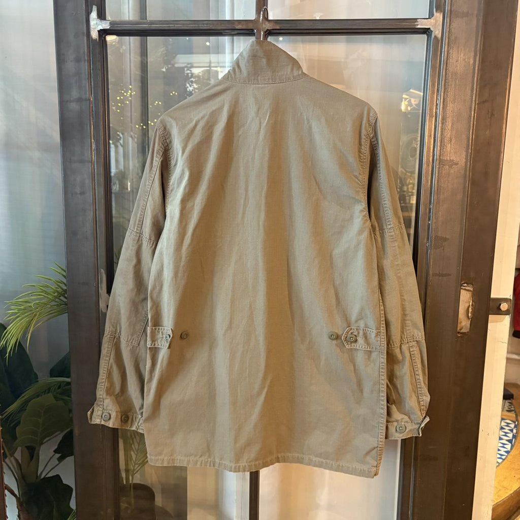 SWT371F - Vintage Retro Essential Green Khaki Carhartt Button Up Ripstop Utility Shacket jacket with 4 front pockets #y2k #utility #ripstop #carhartt #skater