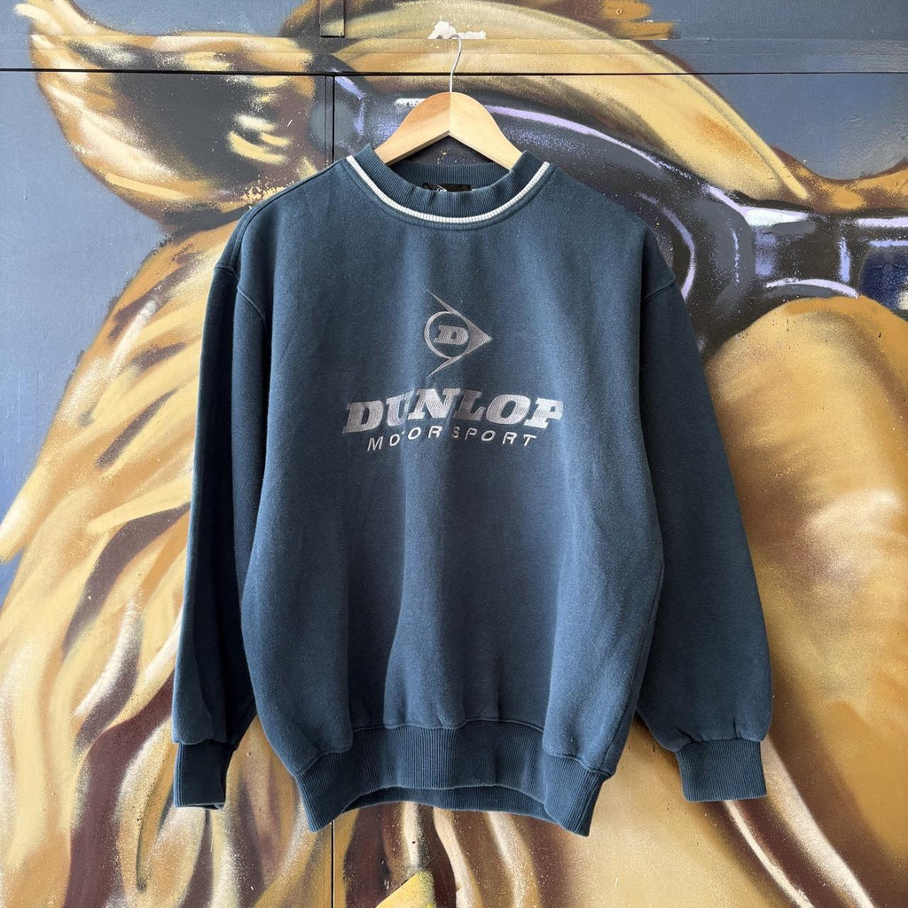 Vintage Dunlop Sweatshirt Mens Medium Navy Motorsport Racing Europe Pullover Jumper Top 90s Y2K 00s
