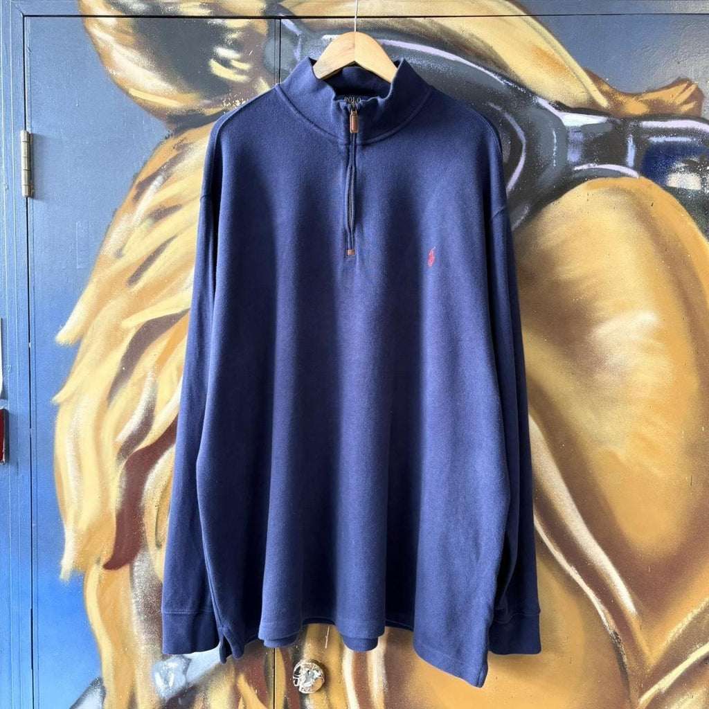 BR1602W-U - Vintage Ralph Lauren Navy Blue 1/4 quarter zip up Sweatshirt jumper fleece top #Y2K #preppy #quarterzip #smartcasual #oldmoney