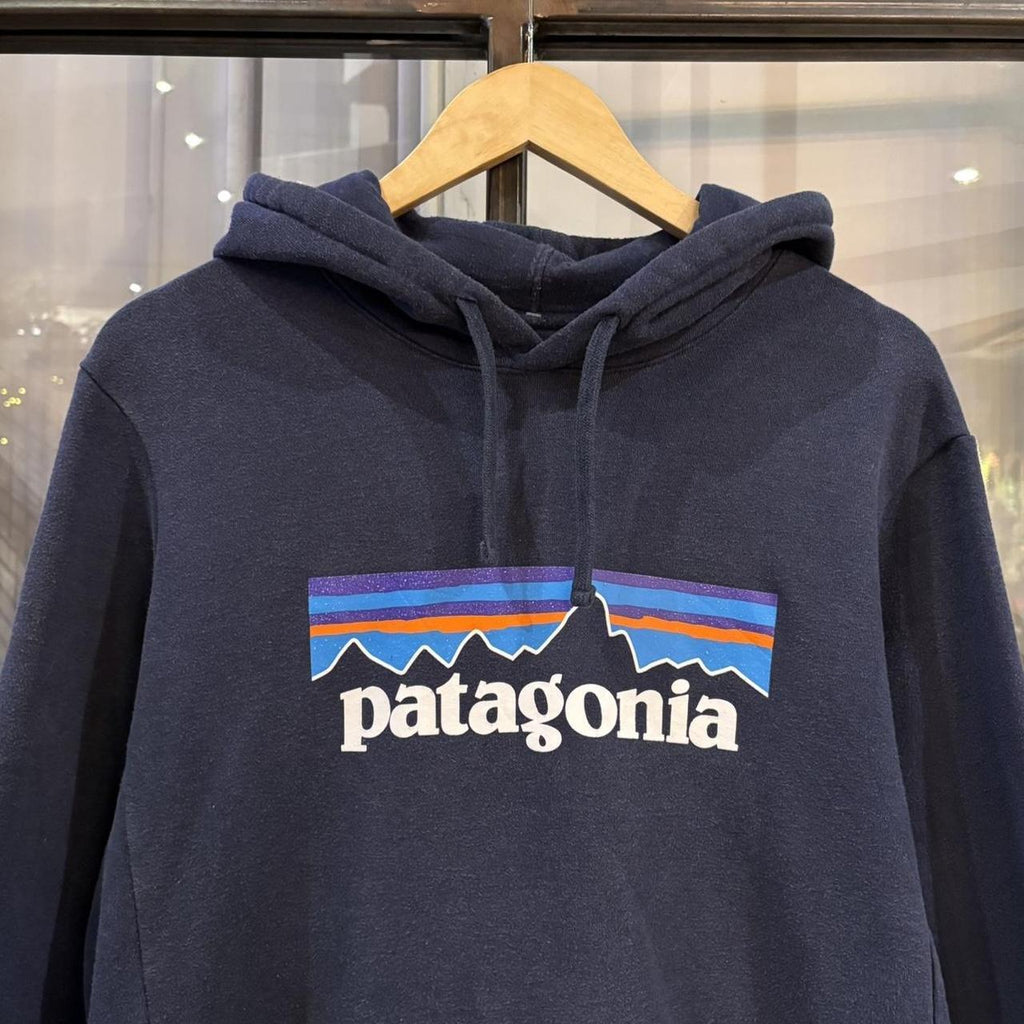 BR1912JI-F - Vintage Retro Essential Navy Patagonia Uprisal Hoody Recycled Cotton Polyester Unisex Sweatshirt Hoodie print logo #recycled #outdoors #essential #patagonia #y2k