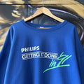 Vintage Phillips 1991 Jumper Blue Mens XL Graphic Print Tech Promo Advertising Sweatshirt Top 90s