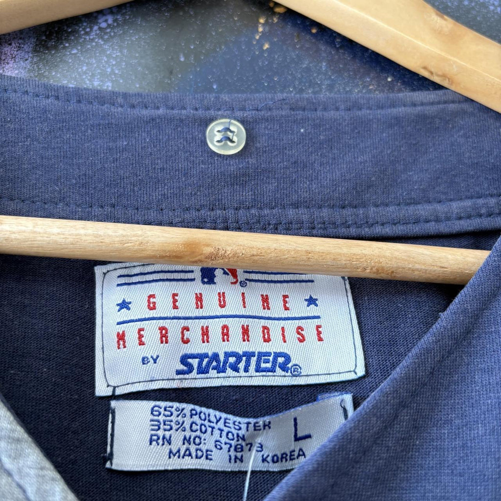 Vintage New York Yankees T shirt Mens Large Navy Grey Button Up Baseball Jersey Training Tee Top 90s Y2K 00s