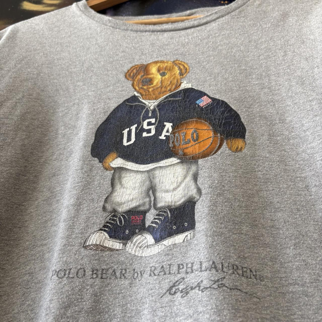 Vintage Ralph Lauren T shirt Mens Large Polo Bear Basketball Graphic Print Preppy Tee Top 90s Y2K 00s