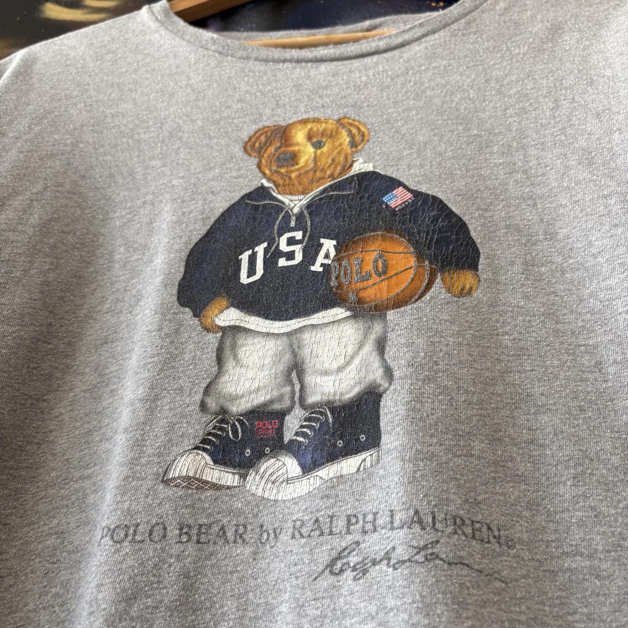 Vintage Ralph Lauren T shirt Mens Large Polo Bear Basketball Graphic Print Preppy Tee Top 90s Y2K 00s