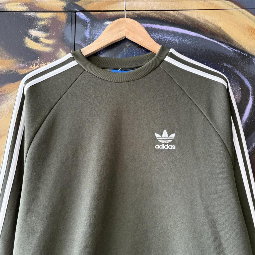Adidas Originals Sweatshirt Mens Medium Essential 3 Stripes Panel Jumper Top 90s Y2K 00s