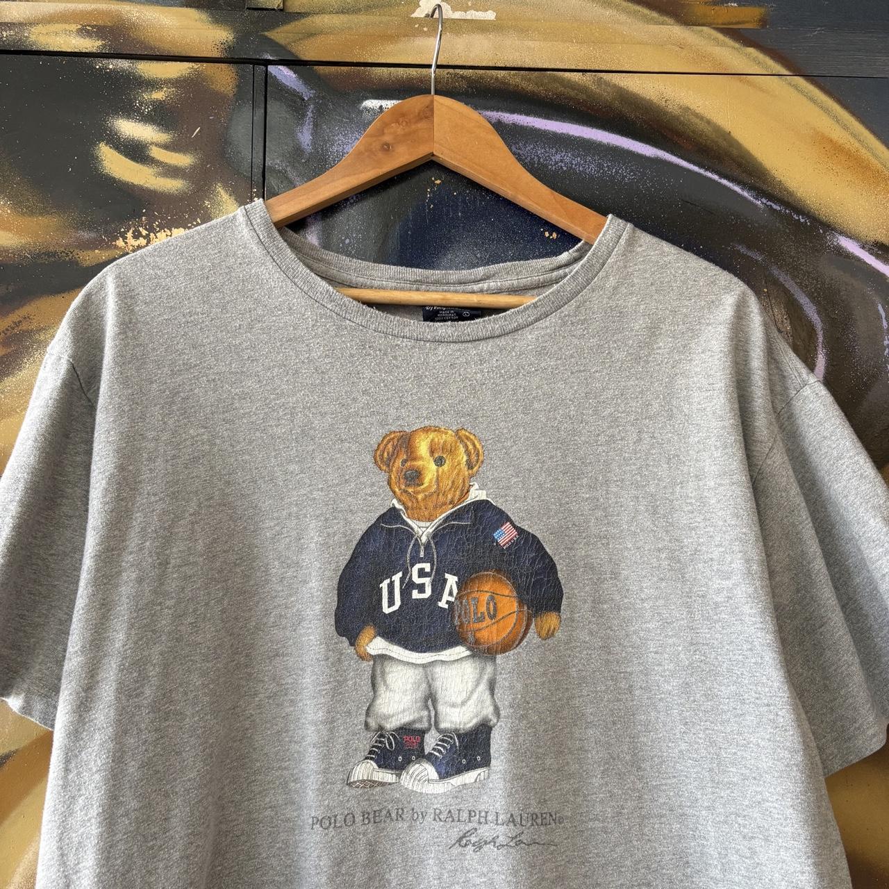Vintage Ralph Lauren T shirt Mens Large Polo Bear Basketball Graphic Print Preppy Tee Top 90s Y2K 00s