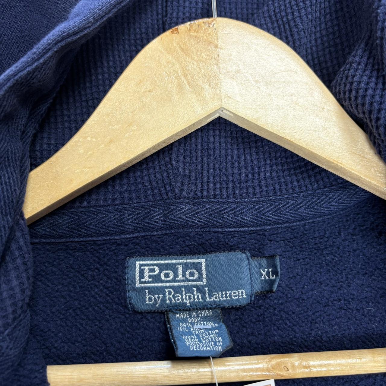 Vintage Ralph Lauren Hoodie Mens XL Navy Full Zip Up Preppy Pony Logo Jumper Thermal Hood Y2K 90s