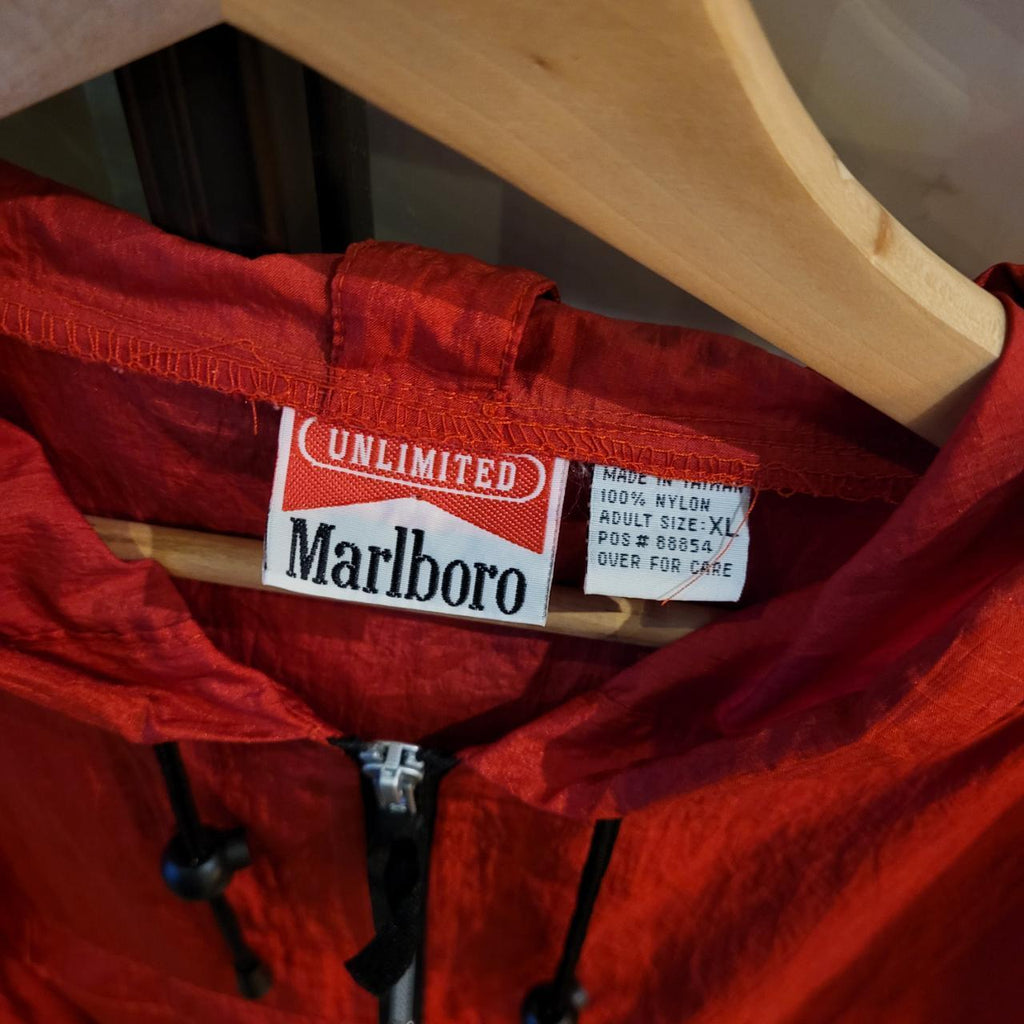 WDB041F - Vintage Retro Essential Malboro Unlimited Red Packaway Lightweight Windbreaker full zip up Jacket with patch logo on sleeve #windbreaker #lightweight #festival #marlboro #packaway