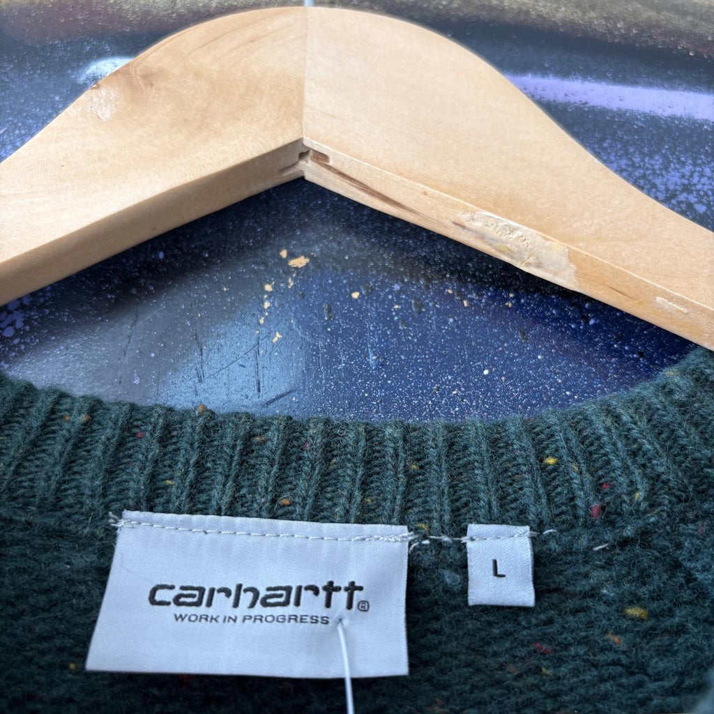 Carhartt WIP Sweatshirt Mens Large Green Anglistic Cosy Knit Jumper Top Detroit 90s Y2K 00s