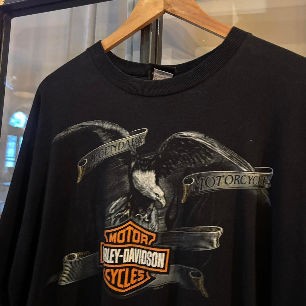 0325A26F -  Vintage Retro Essential Harley Davidson Heritage Cycles Walton Beach, Florida 2002 Black Graphic Print Top Tee T-shirt #graphic #motorcycles #biker #harley #harleydavidson