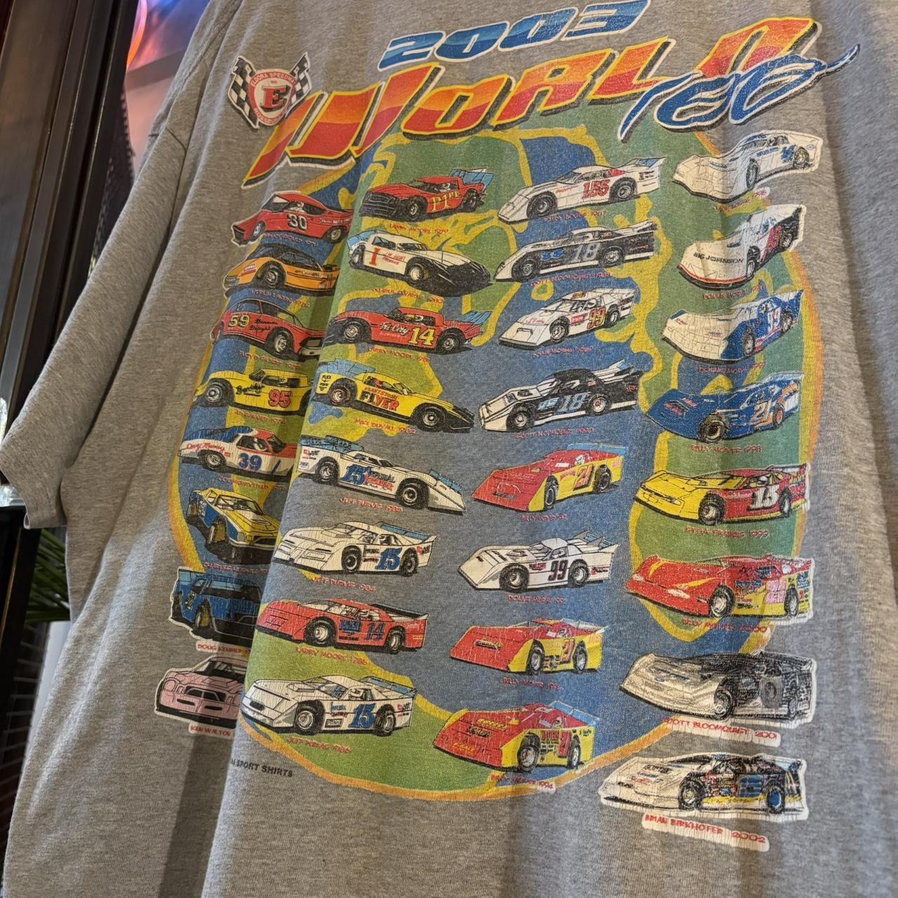 TEE665F - Vintage Retro Essential Grey Nascar 2003 Eldora Speedway 33rd Annual World 100 Rossburg Ohio Cars Graphic Print Top Tee T-shirt #90s #graphic #racing #nascar #racer