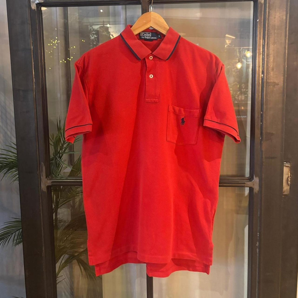 POL469F - Vintage Retro Ralph Lauren Plain Red Polo Shirt Short Sleeve collared button up top  #Y2K #preppy #chiefkeef #oldmoney #ralphlauren