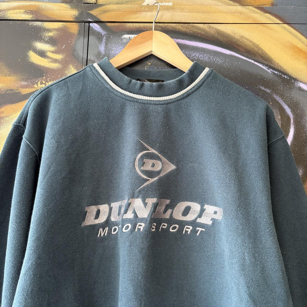 Vintage Dunlop Sweatshirt Mens Medium Navy Motorsport Racing Europe Pullover Jumper Top 90s Y2K 00s