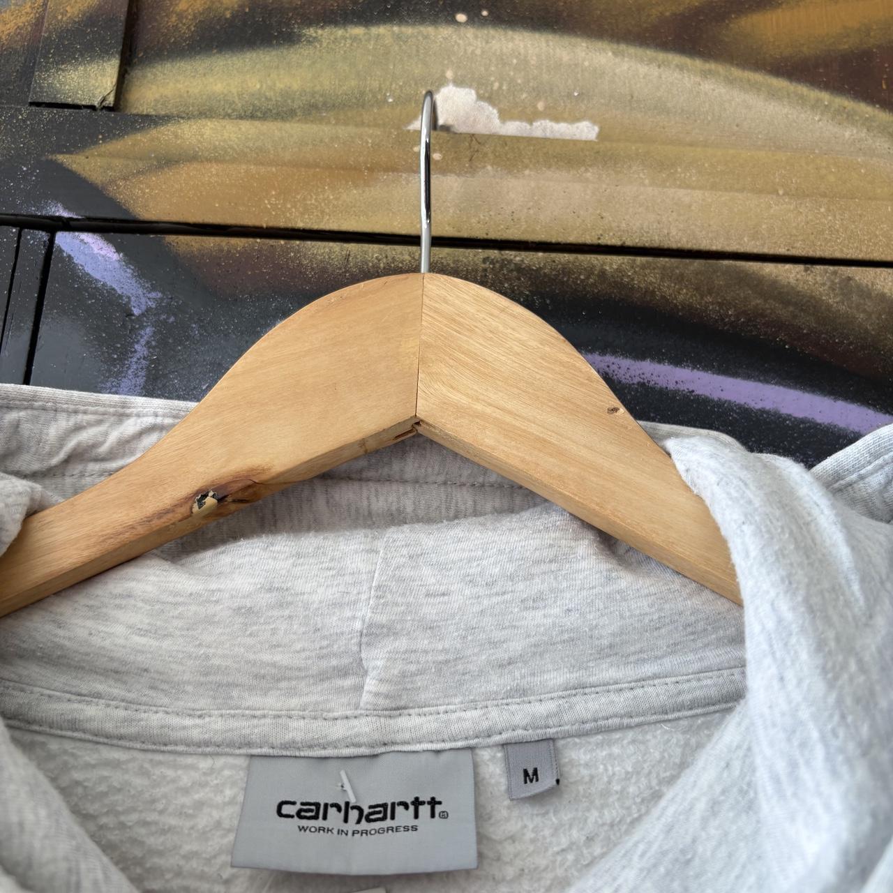Carhartt WIP Hoodie Mens Medium Grey District Logo Graphic Print Sweatshirt Pullover Jumper Top 90s Y2K 00s