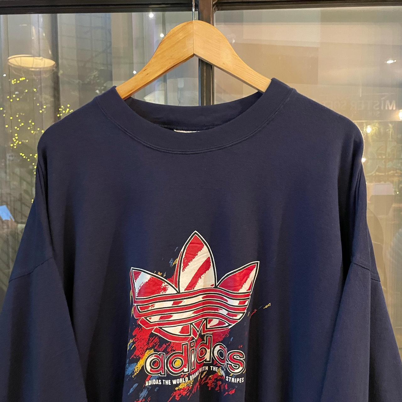 SWT444 - Vintage Retro Essential Navy Adidas Crewneck Jumper Sweatshirt with big spellout print logo #90s #sportswear #essential #adidas #y2k