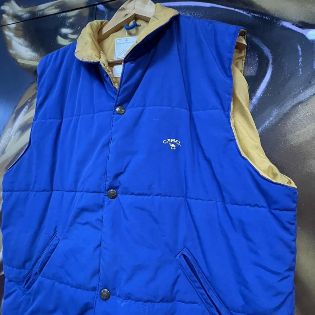 Vintage Camel Embroidered Logo Button Up Gilet Puffer Vest