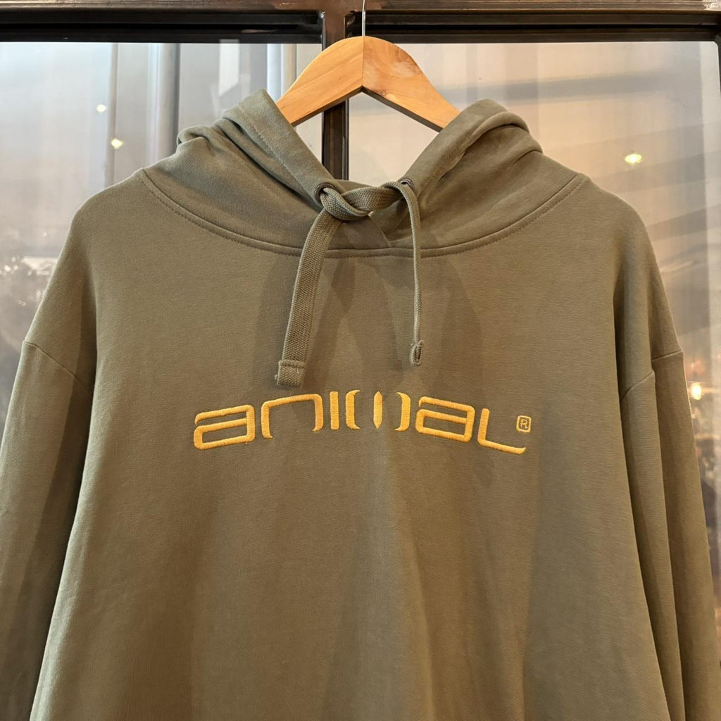 Vintage Animal Jumper Green Mens Large Big Spellout Embroidered Logo Surf Skate Hoodie Top 90s Y2K