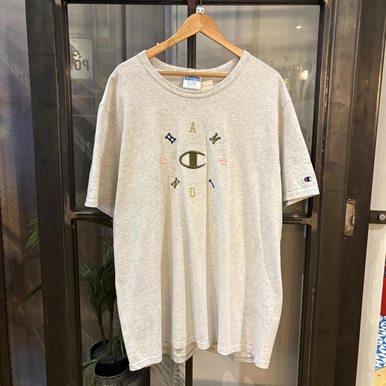 BR2409J-F - Vintage Retro Essential Light Grey Champion Big Centre Embroidered Top Tee T-shirt #y2k #graphic #top #essential #champion
