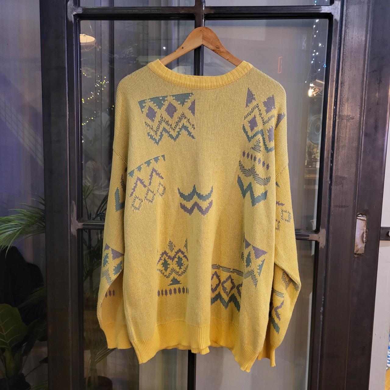 WDB060 - Vintage Retro grandad Pale Yellow Grey knit Patterned Sweatshirt Knitwear sweater Jumper #hiphop #coogi #biggie #grandad #sweater