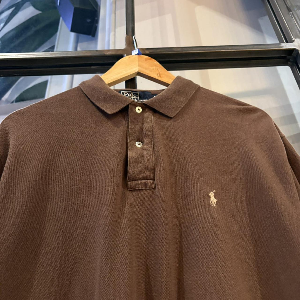 BR1912SB-F - Vintage Retro Ralph Lauren Plain Brown Polo Shirt Short Sleeve collared button up top  #Y2K #preppy #chiefkeef #oldmoney #ralphlauren