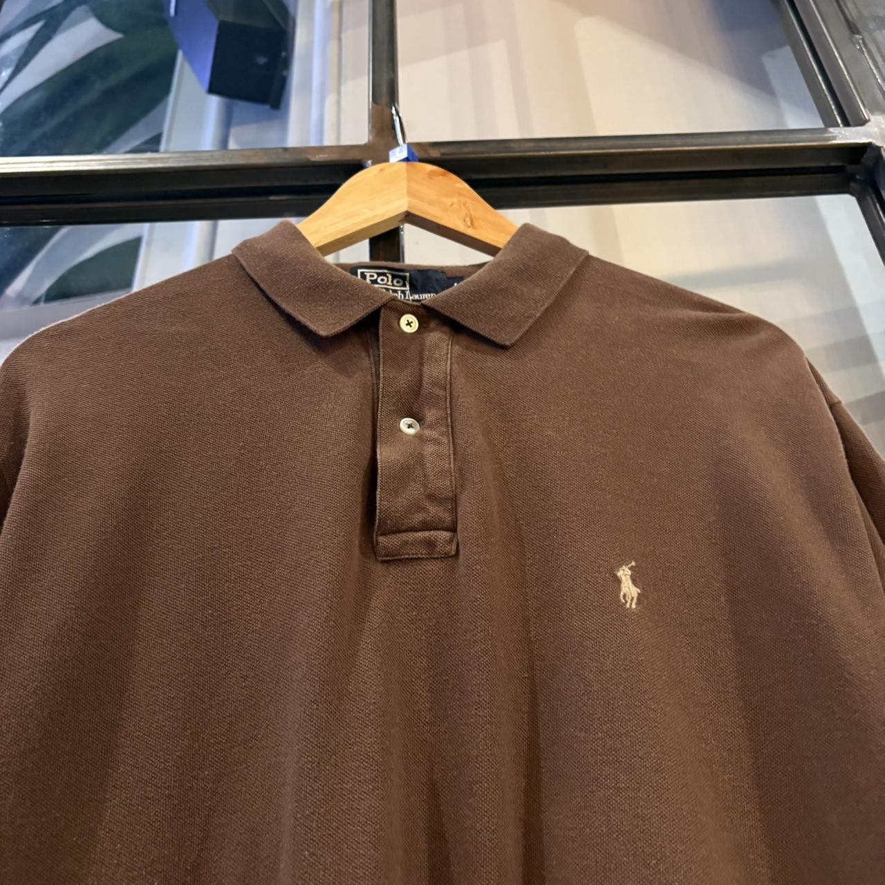 BR1912SB-F - Vintage Retro Ralph Lauren Plain Brown Polo Shirt Short Sleeve collared button up top  #Y2K #preppy #chiefkeef #oldmoney #ralphlauren