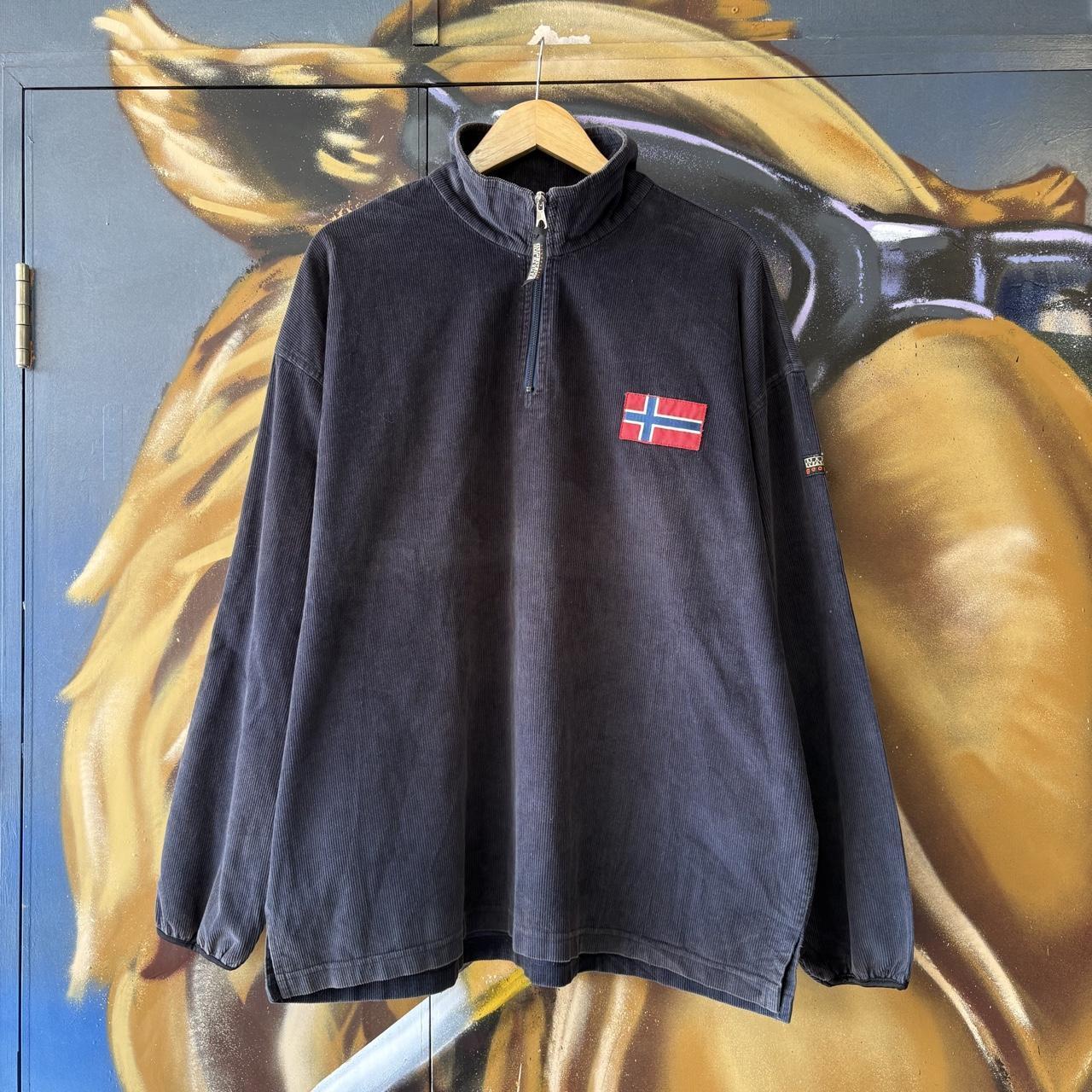 Vintage Napapijri Sweatshirt Mens XL Navy 1/4 Zip Corduroy 1/4 Zip Pullover Jumper Top 90s Y2K 00s