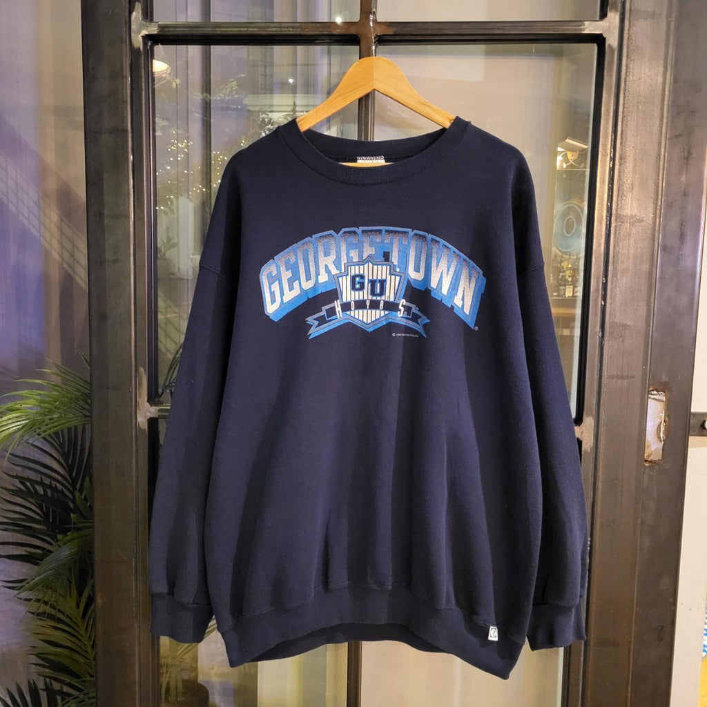 SWT330 - Vintage Retro Essential Georgetown College Navy sweatshirt with graphic print spell out #college #Jumper #crewneck #casual #y2k