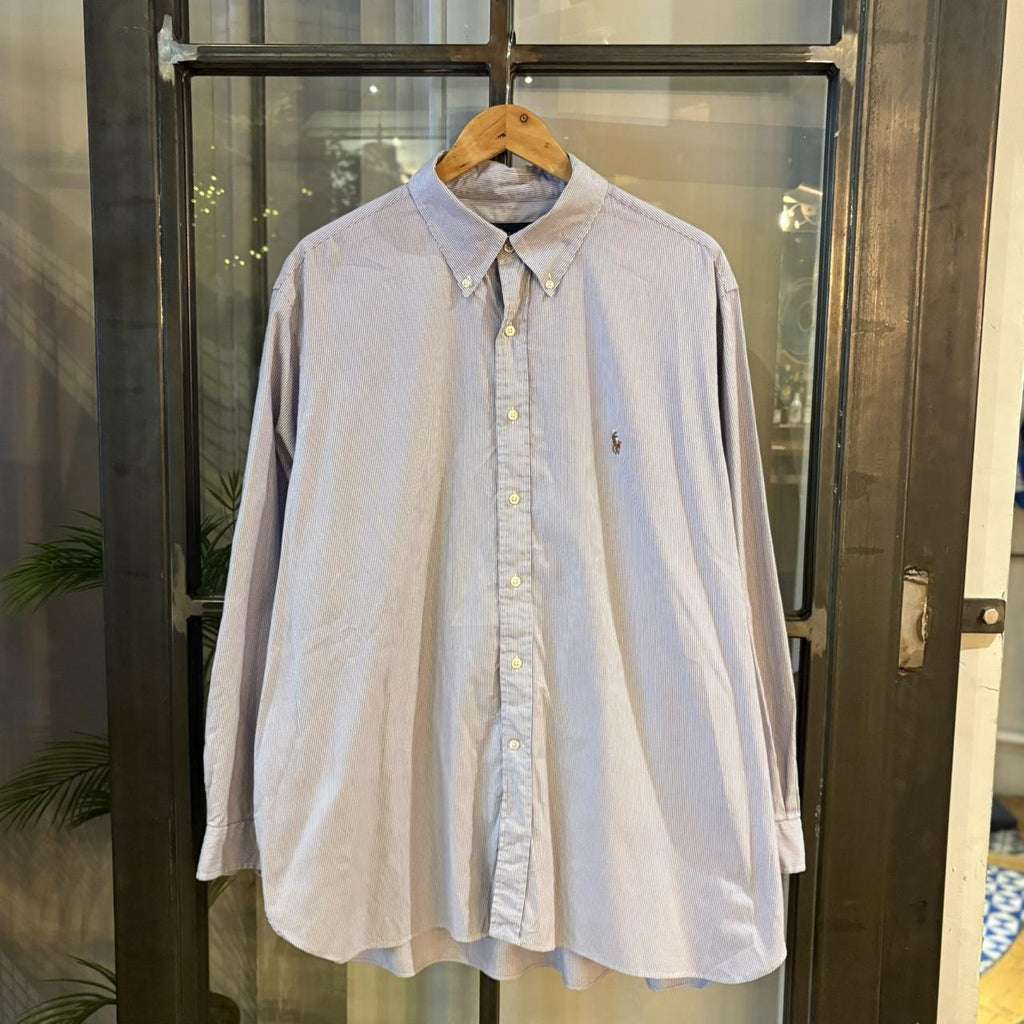 RLS211F - Vintage Ralph Lauren Purple Pinstripe Longsleeve collared button up polo shirt top #Y2K #preppy #chiefkeef #smartcasual #oldmoney
