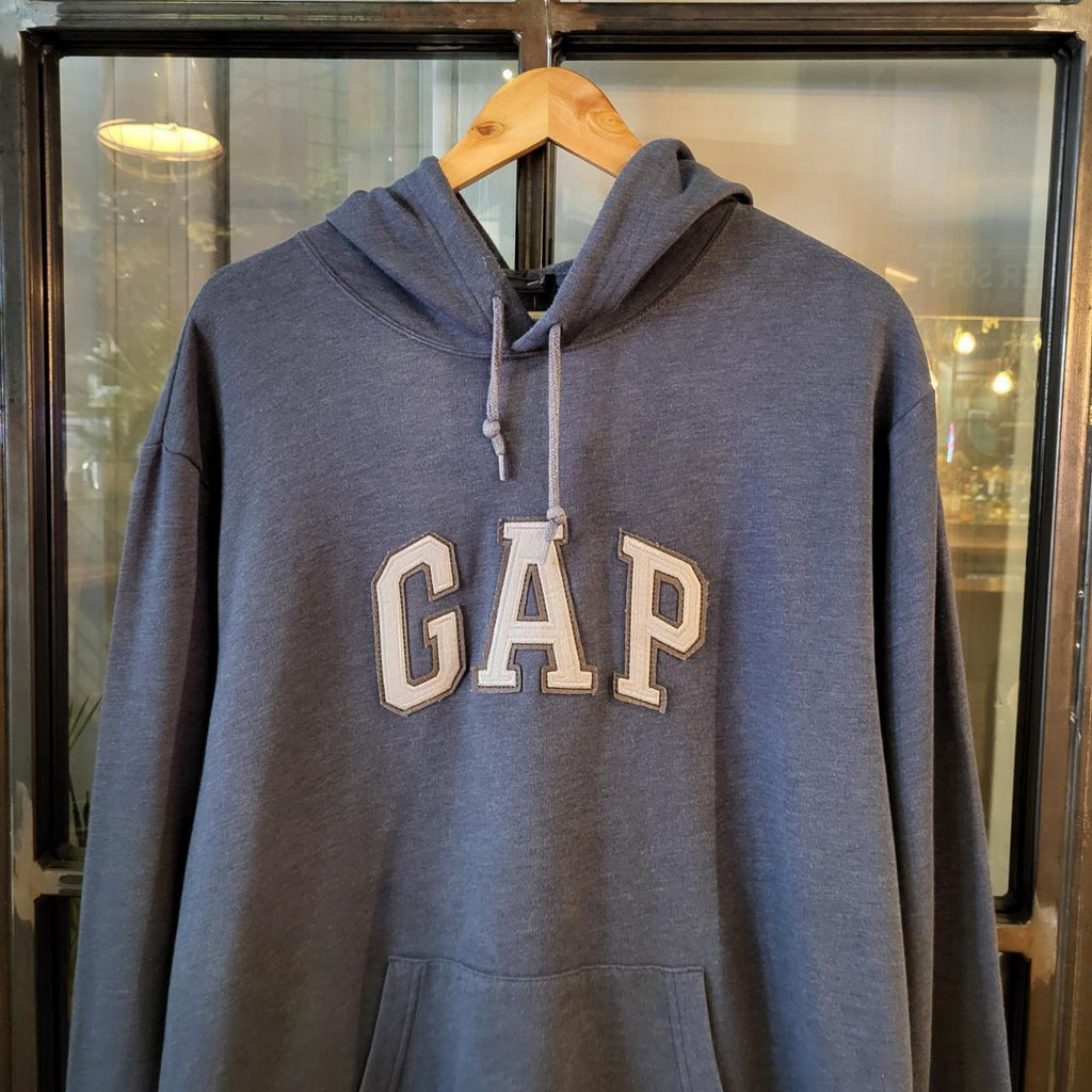 SWT287 - Vintage Retro Essential adult GAP Blue Navy Grey Hoodie sweatshirt jumper crewneck with embroided centre  logo #gap #90s #casual #essential