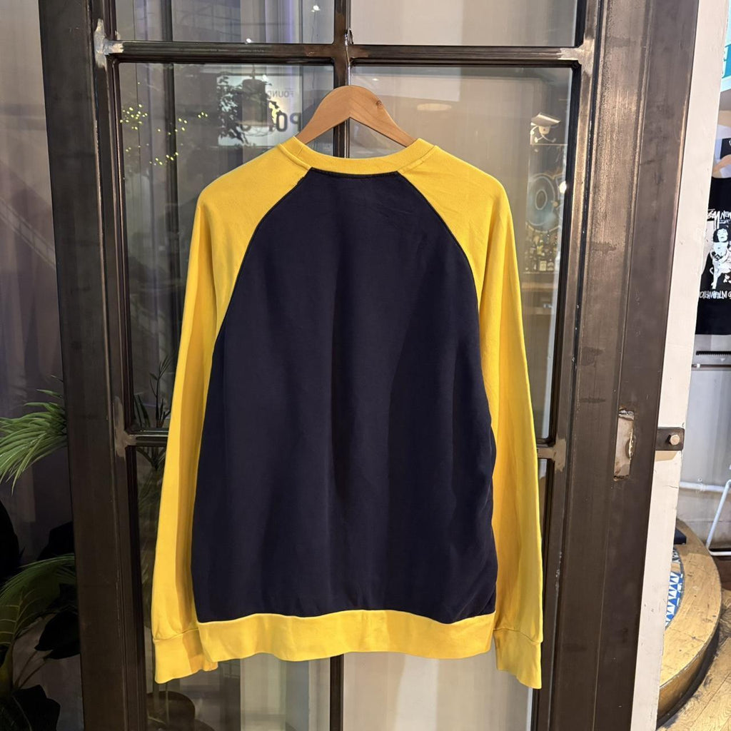SWT384BR - Vintage Retro Essential Adidas Navy Yellow Raglan Crewneck Jumper Sweatshirt with big spellout embroidered/print logo #90s #sportswear #essential #adidas #y2k