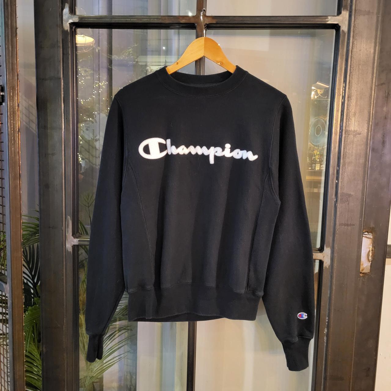 SWT344 - Vintage Retro Essential Champion Black sweatshirt with embroided spell out #Jumper #crewneck #casual #y2k #champion