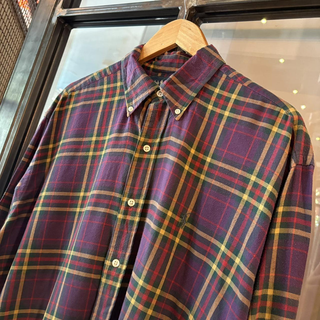 0425E05F - Vintage Ralph Lauren Purple Check Longsleeve collared button up polo shirt top #Y2K #preppy #chiefkeef #smartcasual #oldmoney