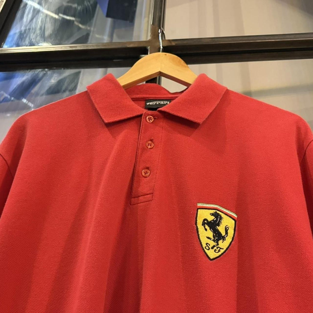 MES2710GH-P - Vintage Retro Ferrari Red Polo Shirt Short Sleeve collared button up top #Y2K #f1 #ferrari #racing #racer