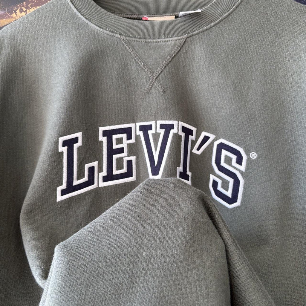 Vintage Levi’s Sweatshirt Mens Large Green Embroidered Spell Out Red Tab Pullover Jumper Top 90s Y2K 00s