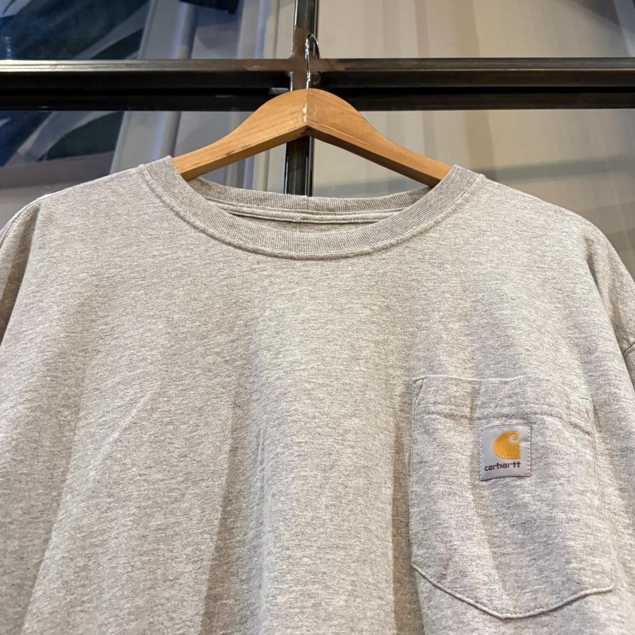 BR2306NK-F - Vintage Retro Essential Grey Carhartt Longsleeve Pocket Top Tee T-shirt with embroidered patch logo #skater #workwear #carhartt #y2k #longsleeve