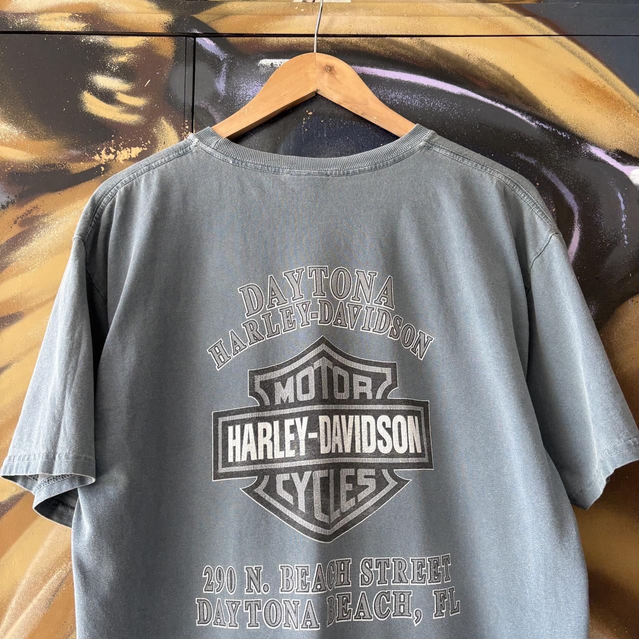 Vintage Harley Davidson T Shirt Mens Medium Blue Daytona Beach Florida Biker Grunge Graphic Print Top Tee T-shirt 90s Y2K 00s