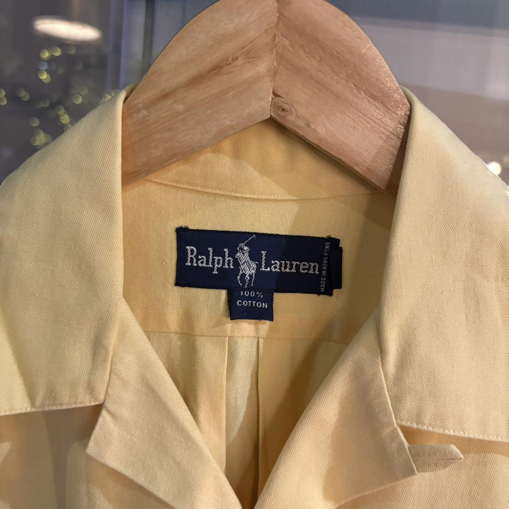 RLS124-P - Vintage Ralph Lauren Pale Yellow Plain Longsleeve collared button up shirt top #Y2K #preppy #chiefkeef #safari #oldmoney