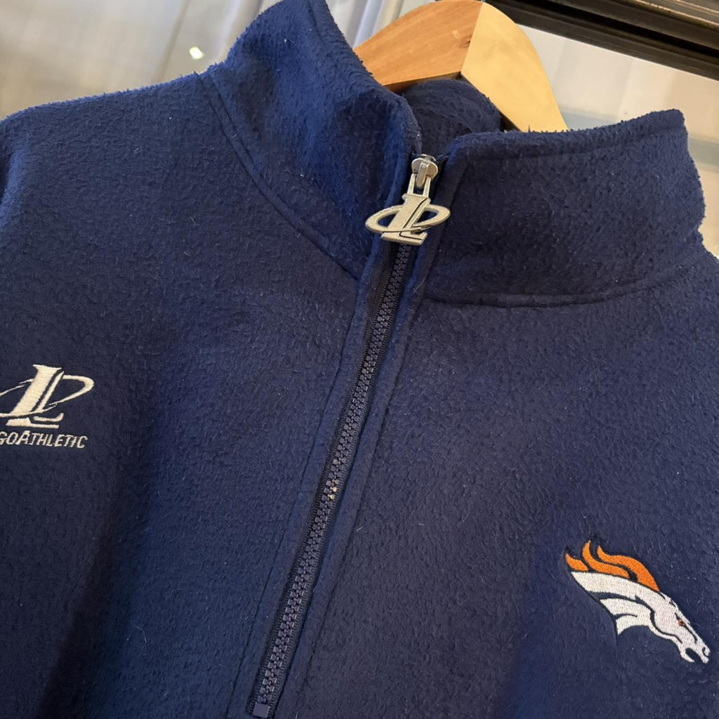 SWT664F - Vintage retro essential Navy NFL Pro Line Logo Athletic Denver Broncos full zip up outdoor sweatshirt fleece jacket #pullover #sportswear #nfl #denver #broncos