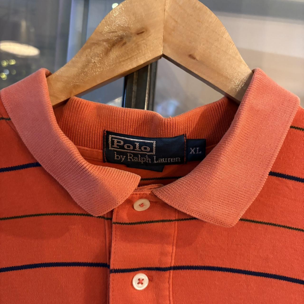 POL303-F - Vintage Ralph Lauren Striped Orange Navy Polo Shirt Short Sleeve collared button up top #Y2K #preppy #chiefkeef #golf #oldmoney