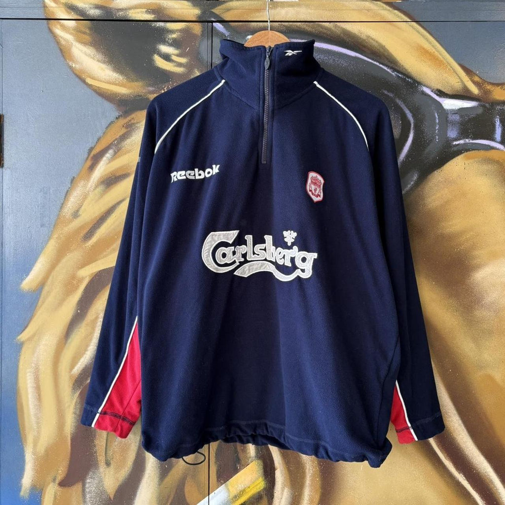 Vintage Reebok Liverpool Fleece Mens Medium 2000/01 Carlsberg Training Drill Jumper Football 90s Y2K