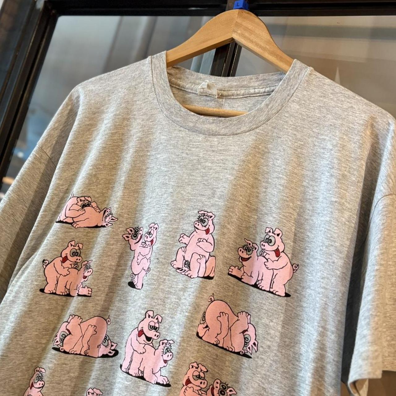 Vintage Essential Grey Pigs Sex Positions Funny Graphic Print Top Tee T-shirt fashion victim #90s #graphic #top #pigs #y2k