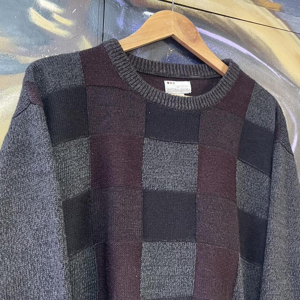 Vintage Funky Check Pattern Knit Sweater Jumper
