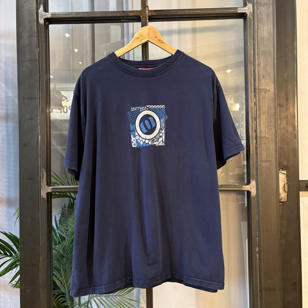 Vintage Animal T shirt Mens XXL Navy Blue Graffiti Style Box Logo Graphic Print Skate Surf Tee Top 90s Y2K 00s