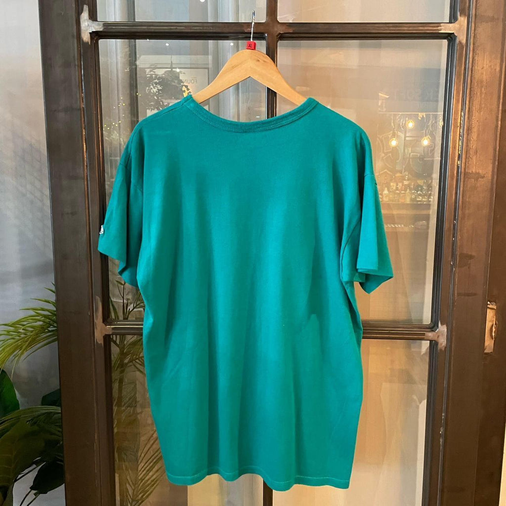 0125A58P - Vintage Retro Essential Teal Champion Chest Script Logo Print Top Tee T-shirt #90s #champion #top #essential #basic