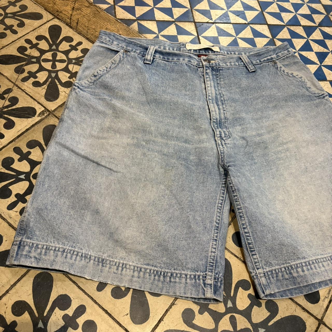 JRT117 - Vintage Retro Essential Sonoma Light Blue Wash Denim Shorts Jorts with detailed patch Logo carpenter workwear #hiphop #90s #jorts #skater #sonoma