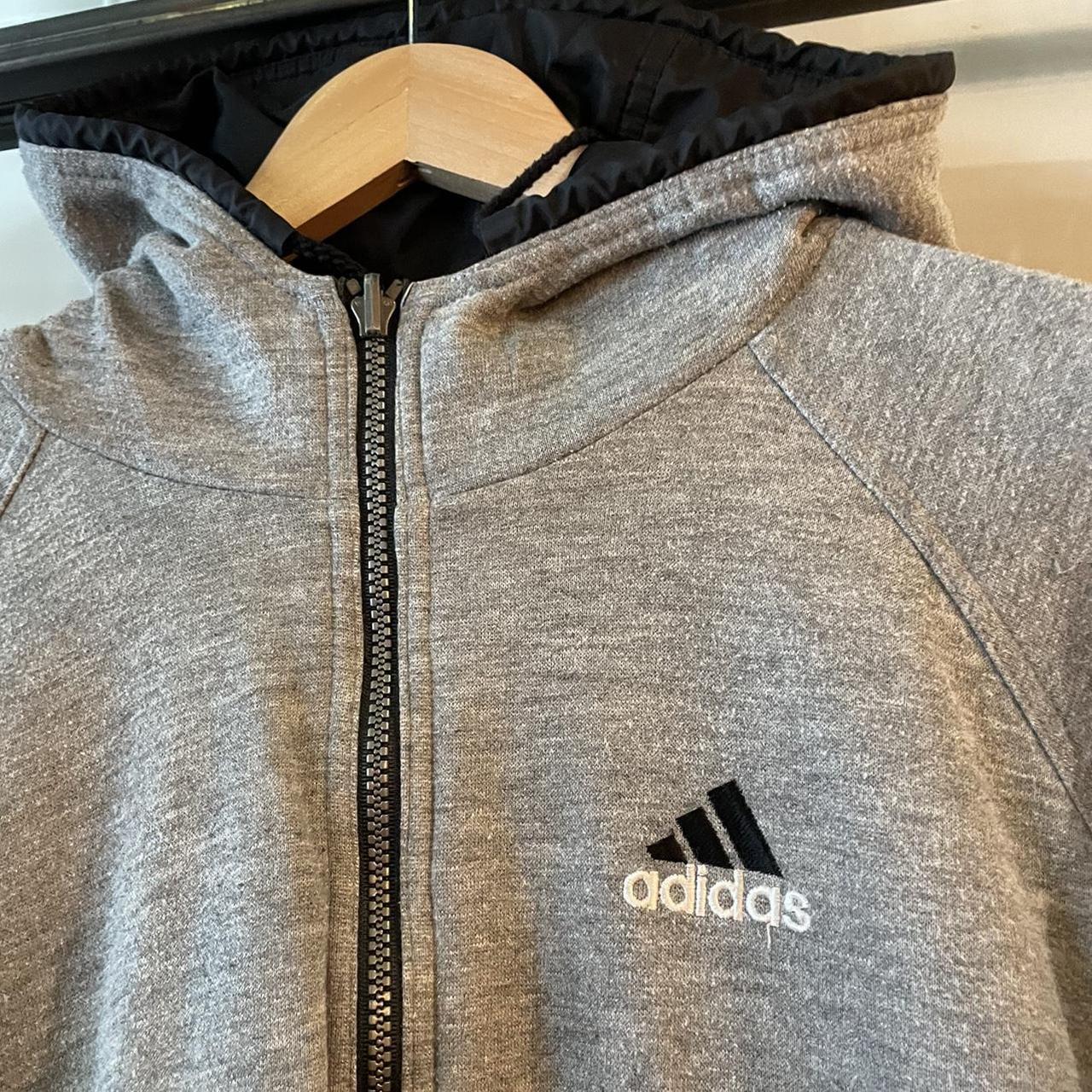 JCF000-U - Vintage essential adidas grey reversible full zip jacket coat sweatshirt lining and windbreaker reverse #adidas #3stripes #reversible #jacket #fullzip