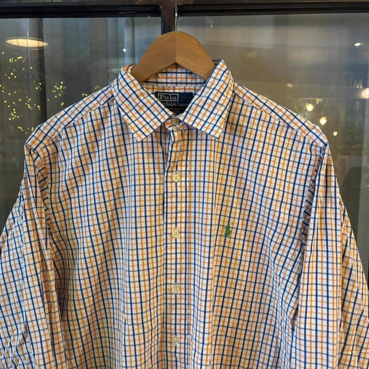 RLS251F - Vintage Ralph Lauren Orange and Blue Check Longsleeve collared button up polo shirt top #Y2K #preppy #chiefkeef #smartcasual #oldmoney