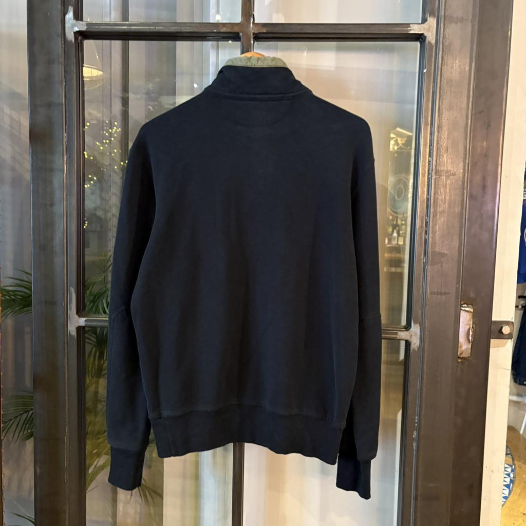 SWT622F - Vintage Retro Essential Black Polo Ralph Lauren with 1/4 Zip and Button closure Fleece Sweatshirt with embroidered patch logo #90s #sportswear #poloralphlauren #y2k